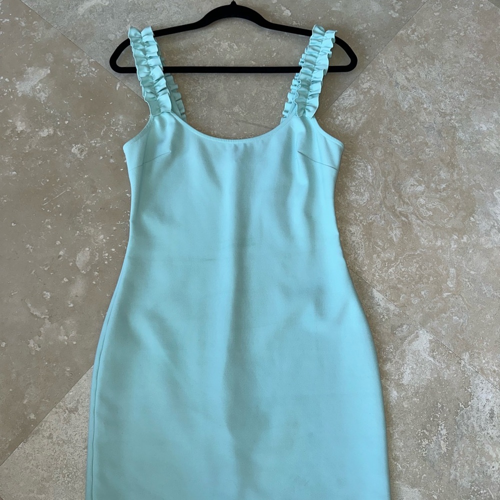 Likely Light Blue Ruffle Strap Mini Dress